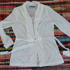 The Limited Knit White Sheer Belted open long-sleeve Cardigan, Size M